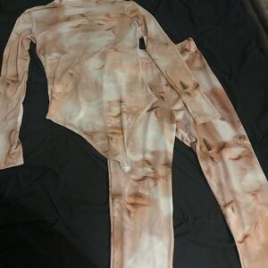 Stylish Tan and Cream Bodysuit Set